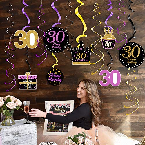 30th Birthday Decorations for Women Purple Gold 30th Birthday Hanging Swirls Hanging Swirls Decorations for Purple Gold 30 Years Old Party Supplies