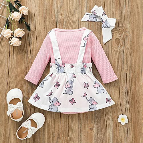 Newborn Baby Girl Spring Clothes Ruffle Dress Ruffle Cloth +Polka Dot Overall Dress Bow Set for Birthday