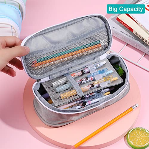 ZILAMGOO Pencil Case, High Capacity Pencil Pen Case Canvas Bag Organizer, Desk Organizer Marker Durable Portable Large Storage Bag for Kids Teens Student Adults (sky blue)