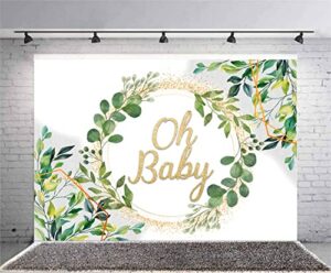 flowerstown oh baby backdrop 5x3ft oh baby sign for backdrop green leaves floral baby shower backdrops for photography newborn announce pregnancy party decorations backdrop ft090-xs