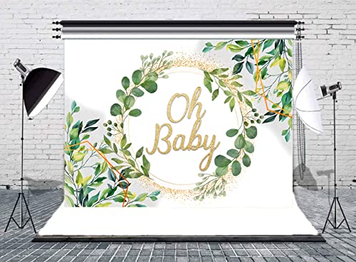 Flowerstown Oh Baby Backdrop 5x3ft Oh Baby Sign for Backdrop Green Leaves Floral Baby Shower backdrops for Photography Newborn Announce Pregnancy Party Decorations Backdrop FT090-XS