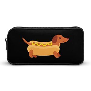 dachshund in hot dog bun with mustard pencil case pencil pouch coin pouch cosmetic bag office stationery organizer