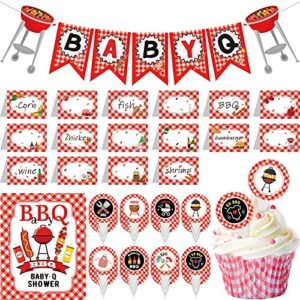 42 pieces of babyq baby shower party decorations babyq banner babyq bar sign picnic party decorations babyq food tent cards label for gender reveal picnic barbecue baby shower birthday party supplies