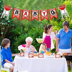 42 Pieces of BabyQ Baby Shower Party Decorations BabyQ Banner BabyQ Bar Sign Picnic Party Decorations BabyQ Food Tent Cards Label for Gender Reveal Picnic Barbecue Baby Shower Birthday Party Supplies