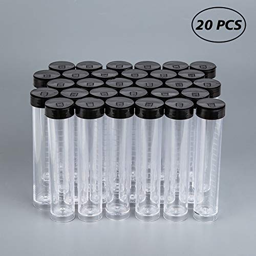 BENECREAT 30 Pack 0.85oz Clear Plastic Tube Bead Containers Liquid Containers with Black Screw-Top Lid & Cylindrical Bottom, Easy to Stand and Place (Diameter 0.78"/ Length 4.13")