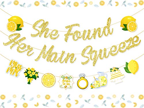 Lemonade Bridal Shower Decoration Gold Glitter She Found Her Main Squeeze Banner Garland for Lemon Citrus Lemonade Theme Bride to Be Bachelorette Wedding Engagement Party Supplies