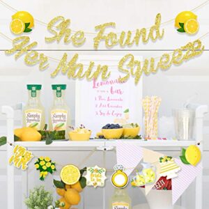 Lemonade Bridal Shower Decoration Gold Glitter She Found Her Main Squeeze Banner Garland for Lemon Citrus Lemonade Theme Bride to Be Bachelorette Wedding Engagement Party Supplies