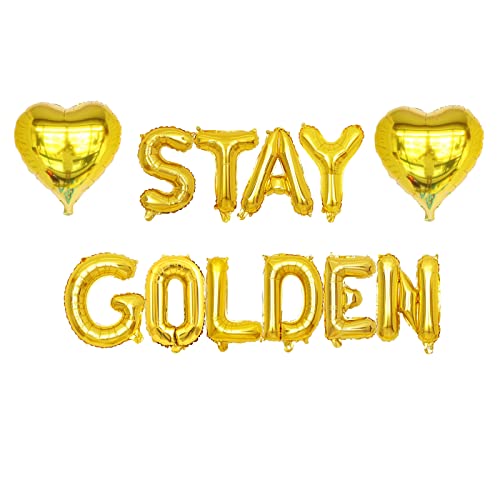 KUNGOON Stay Golden Balloon Banner,Gold Birthday Hanging Balloons for Birthday Baby,Funny Retirement Party Decorations.(16 inch)