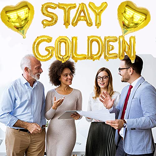 KUNGOON Stay Golden Balloon Banner,Gold Birthday Hanging Balloons for Birthday Baby,Funny Retirement Party Decorations.(16 inch)