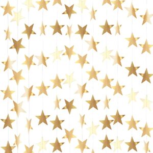 gold star garland banner decorations – 156 feet bright gold paper garland hanging decorations, glitter gold star bunting banner for wedding, birthday, holiday, christmas party