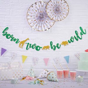 Born Two Be Wild Banner, 2nd Birthday Supplies, Jungle Theme Party Banner Sign, Green Glitter Baby Shower Party Decorations, Cheers to Two Years Old Party Hanging Banner