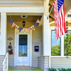 Adurself USA Triangle Flag Burlap Banner 4th of July American Stars and Chevron Triangle Pennant Garland Patriotic Fourth of July Independence Day Decoration Garden Mantel Fireplace Bunting Sign