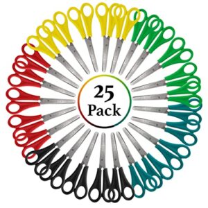 scissors bulk, 25 pack of 5 inch blunt tip kids safety scissors perfect for school, classroom, & craft projects (25 pack)