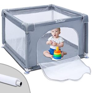 Baby Playpen, Baby Playard Small Space for Toddler with Gate, BPA-Free, Non-Toxic, Safe No Gaps Play Yards, Indoor & Outdoor Kids Activity Center with Anti-Collision Foam Protection - 36"x36"x26.5"