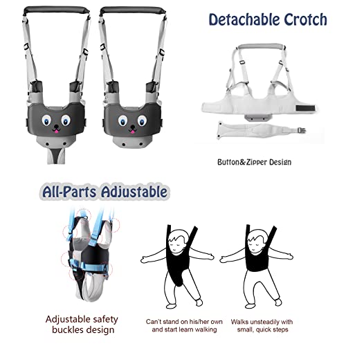 Handheld Baby Walking Harness Kids Walking Learning Helper for Boys Girls Adjustable Baby Walker Safety Harness Assistant Belt for Toddler Infant Child 7-24 Month (Light Grey-Dog)