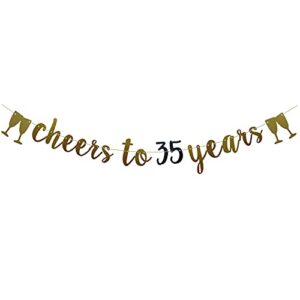 cheers to 35 years banner,pre-strung, gold and black glitter paper party decorations for 35 th wedding anniversary 35 years old 35th birthday party supplies letters black and gold betteryanzi