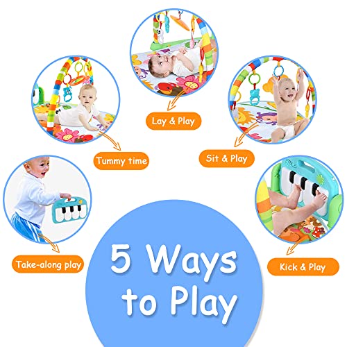 I IOTSES Baby Gym Play Mat Activity Center, Kick and Play Piano Gym Mat with Music and Lights, Gifts for Baby Newborn Toddler Infants Boys Girls