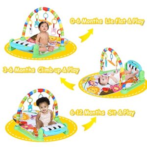 I IOTSES Baby Gym Play Mat Activity Center, Kick and Play Piano Gym Mat with Music and Lights, Gifts for Baby Newborn Toddler Infants Boys Girls