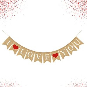 cute, i love you banner – 10 feet, no diy | happy valentines day banner | burlap i love you sign with i love you decorations for him | romantic decorations special night for him | kissing booth sign