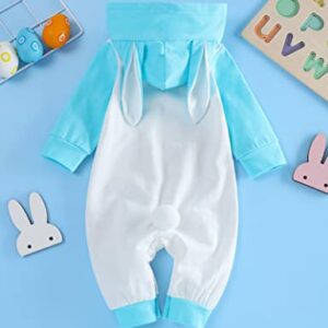 My 1st Easter Outfits Newborn Baby Boy Clothes Long Sleeve Rabbit Printed Rompers Jumpsuits Hoodies (White+Blue, 3-6Months)