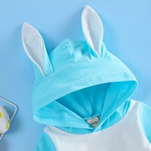 My 1st Easter Outfits Newborn Baby Boy Clothes Long Sleeve Rabbit Printed Rompers Jumpsuits Hoodies (White+Blue, 3-6Months)