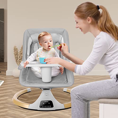 Baby Swings for Infants to Toddler,3 in 1 Electric Remote Control Baby Bouncers for Infants with Detachable Dinner Plate,4 Sway Ranges,Bluetooth Support Heavy Duty Base Baby Rocker for 0-24 Month