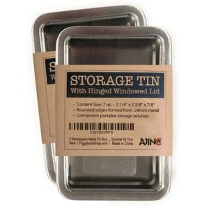 Rectangular Metal Storage Tin Box with Windowed Hinged Lid - Plain Silver Blank Storage Case, Survival Kit Tins 5.5" x 3.5" (2X)