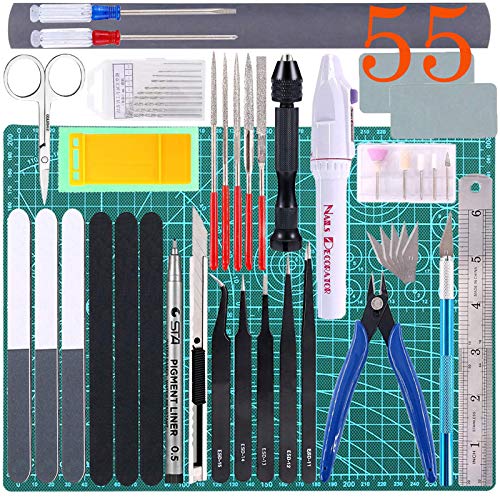 Qovydx 55Pcs Gundam Model Tool Kit Gunpla Tools Set Bandai Hobby Model Tools Kits Gundam Modeler Basic Tools for Gundam Hobby Car Airplane Building