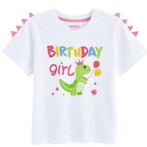 dinosaur birthday girl t-shirt dino b-day short sleeve shirt gift for girls dinosaur themed party top tee cotton printed t rex short sleeve t shirt outfits white