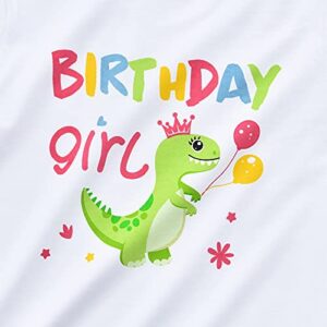 Dinosaur Birthday Girl T-Shirt Dino B-Day Short Sleeve Shirt Gift for Girls Dinosaur Themed Party Top Tee Cotton Printed T Rex Short Sleeve T Shirt Outfits White