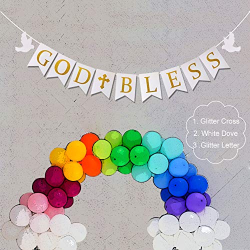 Uimiqc God Bless Baptism Banner Gold Glitter First Holy Communion Decorations Baby Shower Party Decor