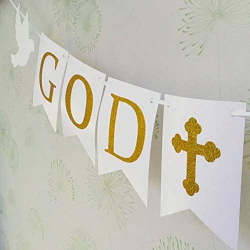 Uimiqc God Bless Baptism Banner Gold Glitter First Holy Communion Decorations Baby Shower Party Decor