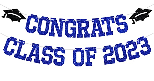 Congrats Class of 2023 Banner, You Did It / Congrats Grad, 2023 Graduation Theme Party Decorations(Black & Blue)