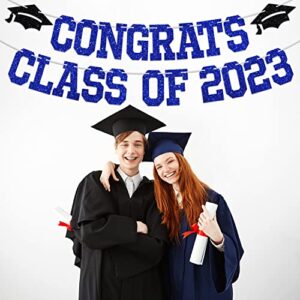 Congrats Class of 2023 Banner, You Did It / Congrats Grad, 2023 Graduation Theme Party Decorations(Black & Blue)