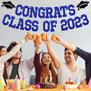 Congrats Class of 2023 Banner, You Did It / Congrats Grad, 2023 Graduation Theme Party Decorations(Black & Blue)