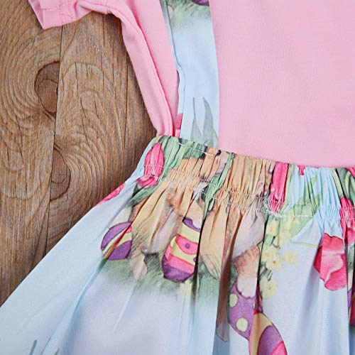 Toddler Kids Baby Girls Easter Outfits Ruffle Short Sleeve T-Shirt Top + Bunny Print Suspender Strap Skirt Outfit Overall Skirt Set (Pink, 12-18 Months)