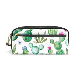 zoeo kids cactus pencil case green succulents plants floral flower cosmetic makeup bag zipper pen pouch holder for school boys girls