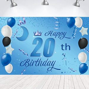 sweet happy 20th birthday backdrop banner poster 20 birthday party decorations 20th birthday party supplies 20th photo background for girls,boys,women,men – blue 72.8 x 43.3 inch