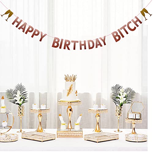 HAPPY BIRTHDAY BITCH Banner,Pre-strung,No Assembly Required, Birthday Party Decorations, Rose Gold Glitter Paper Garlands Backdrops,Letters Rose Gold Betteryanzi