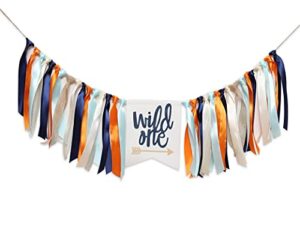 wild one banner for 1st birthday – highchair banner for first birthday theme decoration,highchair banner for boy or girl, photo booth props (wild one blue high chair banner)