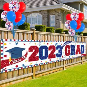 2023 graduation decoration set large red and blue class of 2023 congrats grad banner with 18 pcs graduation balloons for high school college graduation party supplies