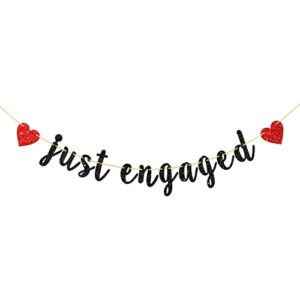 Deloklte Just Engaged Banner - Bachelorette/Bridal Shower/Wedding/Engagement Party Decorations - Engagement Phoro Booth Props, Black