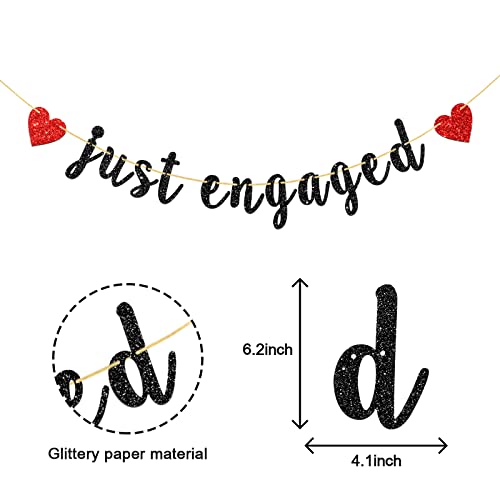 Deloklte Just Engaged Banner - Bachelorette/Bridal Shower/Wedding/Engagement Party Decorations - Engagement Phoro Booth Props, Black