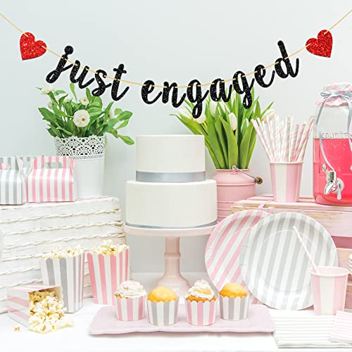 Deloklte Just Engaged Banner - Bachelorette/Bridal Shower/Wedding/Engagement Party Decorations - Engagement Phoro Booth Props, Black