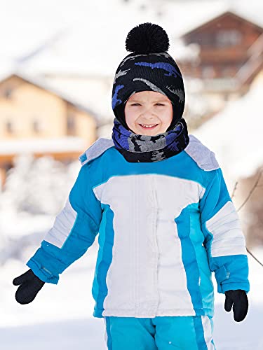 Baby Boy Hat Scarf Mittens Set Winter Warm Hat Knitted Beanie Gloves Toddler Fleece Mittens Earflaps (Navy Blue, Grey, Light Blue, 4-5 Years)