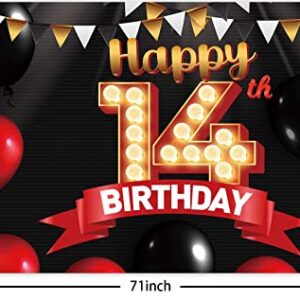 Happy 14th Birthday Black Banner Decorations Gold Backdrop Red and Black Balloons Theme Decor for Girls Women Princess 14 Years Old Birthday Party Supplies Photo Booth Props Background Favors Glitter