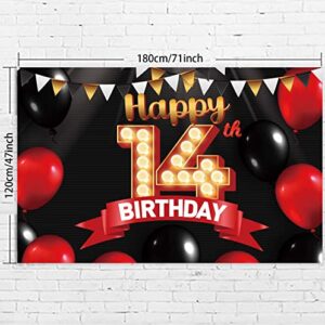 Happy 14th Birthday Black Banner Decorations Gold Backdrop Red and Black Balloons Theme Decor for Girls Women Princess 14 Years Old Birthday Party Supplies Photo Booth Props Background Favors Glitter