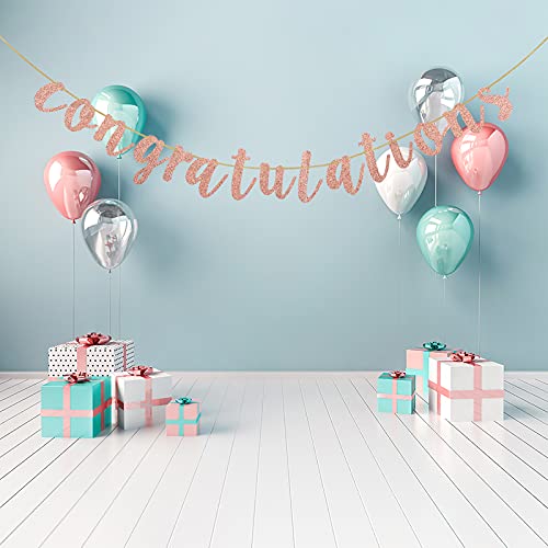 Talorine Glitter Congratulations Banner for Happy Wedding, Anniversary, Graduation, Retirement Birthday Girl's Theme Party Decorations Supplies Rose Gold