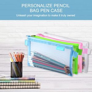 Darolin [Upgraded [4 Pack] Pencil Case, Clear Mesh Zippered Pencil Bag Pouch, Pen Case Organizer Storage, Portable Stationery Pouch for School College Office Supplies, Cosmetics Makeup Bag - B