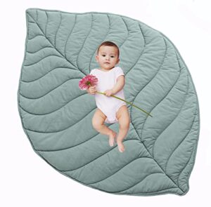 large cotton leaf baby play mat, machine washable thick play mat for baby gift, floor tummy time baby mat for girls and boys,baby play mat creeper nursery rug
